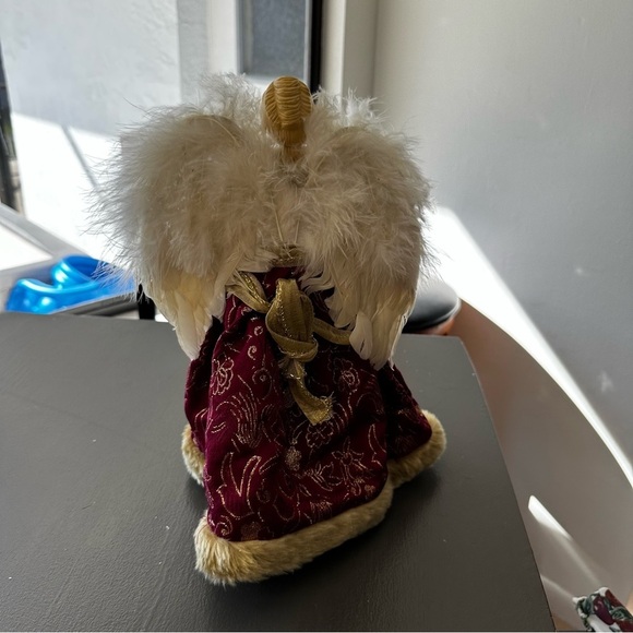 Vintage Christmas Angel Tree Topper Victorian Porcelain Red Feathers Wings Gold - Picture 2 of 13